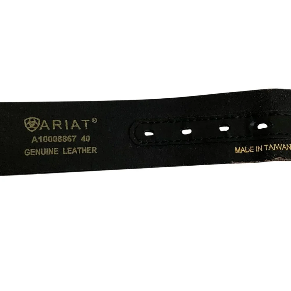Ariat Men’s Size 40 Black Genuine Leather Western Belt Silver Tone Buckle Casual
